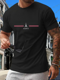 Men's T-Shirt Minimalist Red Lines With Eiffel Tower Motif Centered Paris