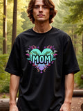 Men's T-Shirt Mom With Colorful Floral Heart Surrounded By Leaves And Nature Motif