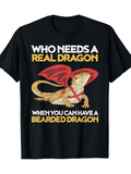 Men's T-Shirt Who Needs A Real Dragon Among Cartoon Red Wings With Bearded Dragon