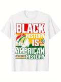 Men's T-Shirt Black History Is American History Colorful Silhouette With Afrocentric Pattern