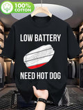 Men's T-Shirt Low Battery Need Hot Dog Cartoon Red Detailed Hot Dog