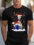 Men's T-Shirt Playful Christmas Cat With Santa Hat Among Colorful Holiday Lights Bottle