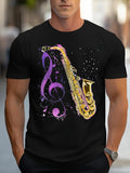 Men's T-Shirt Vibrant Paint Splash With Treble Clef Beside A Golden Saxophone