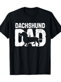 Men's T-Shirt Dachshund Dad Bold White Silhouette With Playful Puppy Dog