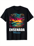 Men's T-Shirt Ensenada Mexico Vibrant Sunset With Palm Trees And Ocean Waves Beach