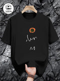 Men's T-Shirt Minimalist Handwritten White Lines With Abstract Orange Circle T Shirt