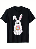 Men's T-Shirt Cute Ghostly Bunny Disguised In Sheet Holding Pink Easter Basket Bunny