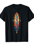 Men's T-Shirt Vivid Watercolor Mandala Hues Surrounding Ethnic Styled Feather