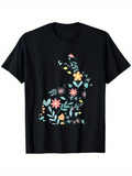 Men's T-Shirt Vibrant Blossoms Adorning A Playful Springtime Silhouette Rabbit