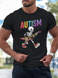 Men's T-Shirt Autism Rainbow Colored Skeleton Playing Electric Guitar Shirt
