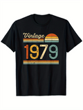 Men's T-Shirt Vintage 1979 Retro Striped Sun Design With Faded Lettering T Shirt