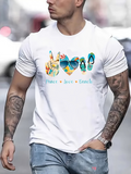 Men's T-Shirt Peace Joy Beach With Colorful Sandals And Vibrant Patterned Letters