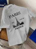 Men's T-Shirt Paris France Historic Landmark Tower Among Vintage Letters