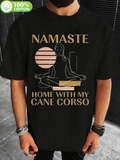 Men's T-Shirt Namaste With Setting Sun And Relaxed Cane Corso Dog