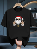 Men's T-Shirt Santa Hat Wearing Sunglasses Rock Gesture With Gold Chain Skeleton