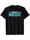 Men's T-Shirt I Survived A Narcissist Blue Bold Text On Black Cotton T Shirt