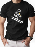 Men's T-Shirt Minimalist Ski Slope With Racer Holding Two Beer Glasses Skier