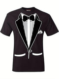 Men's T-Shirt Classic Tuxedo Print With Monochrome Graphic Suit Jacket Pattern