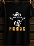 Men's T-Shirt Be Happy And Go For Fishing With Lively Leaping Bass Under Dynamic Banner