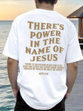 Men's T-Shirt Theres Power In The Name Of Jesus With Uplifting Religious Quote On White Fabric T Shirt
