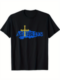Men's T-Shirt Cross Shining Brightly Over Blue Painted Asturias Map