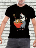 Men's T-Shirt A Hungry Opossum With Chopsticks And Noodles In A Red Bowl