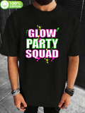 Men's T-Shirt Glow Party Squad Neon Paint Splatter On Plain Black Shirt