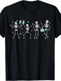 Men's T-Shirt Dancing Skeletons With Medical Accessories And Floating Hearts Skeleton