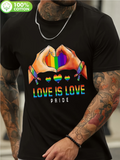 Men's T-Shirt Love Is Love Rainbow Colored Hands With Pride Hearts Unity Gesture