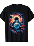 Men's T-Shirt Galactic Swirls Of Light Surrounding Earth Holding Astronaut
