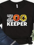 Men's T-Shirt Zoo Keeper With Animal Patterns On Black Cotton Tee