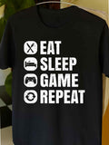 Men's T-Shirt Eat Sleep Game Repeat With Icons In Bold White Letters