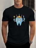 Men's T-Shirt Blue Tooth Character With Crown Holding Wand And Toothbrush