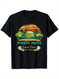 Men's T-Shirt Puerto Plata Good Time Caribbean Sunset With Palm Trees And Coconut