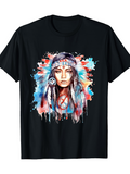 Men's T-Shirt Color Splash With Artistic Watercolor Brush Painted Native Woman