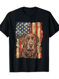 Men's T-Shirt Distressed American Flag With Chocolate Labrador Portrait Under Vintage Colors Dog