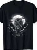 Men's T-Shirt Full Moon Glow With Howling Darkness Enveloping Wild Majestic Wolf