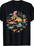Men's T-Shirt Prehistoric Scene With Palm Trees Volcano And Colorful Roaming Dinosaurs
