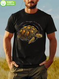 Men's T-Shirt Golden Patterned Shell With Wisps Of Light Floating Gentle Turtle