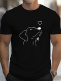 Men's T-Shirt Minimalist Line Art With Heart Floating Above Dog