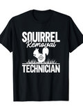 Men's T-Shirt Squirrel Removal Technician Bold White Letters Animal Silhouette In The Grass