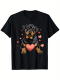 Men's T-Shirt Playful Rottweiler Among Scattered Hearts With Friendly Expression Dog