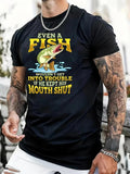 Men's T-Shirt Even A Fish Leaping Out Of Water With Splashes On Black Shirt