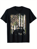 Men's T-Shirt Camo Patterned Stars And Stripes Behind Silhouette Tractor