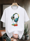 Men's T-Shirt Splattered Colorful Artistic Paint Strokes Over Melting Headphones