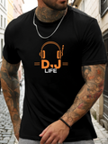 Men's T-Shirt DJ Life With Headphones Surrounded By Vibrant Musical Notes Icon