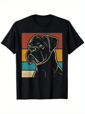 Men's T-Shirt Retro Color Block Stripes With Boxer Dog Portrait