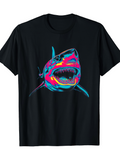 Men's T-Shirt Vibrant Neon Gradients With Bold Stripes And Colorful Fierce Shark