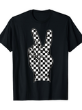 Men's T-Shirt Classic Checkered Retro Patterned Peace Gesture Hand