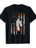 Men's T-Shirt Feathers Among Tribal Patterns With American Flag Motif